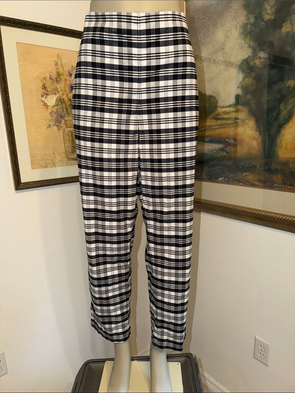 PANTS - TALBOTS Black & White Plaid Side Zip Cotton Pants Size 14 - Picture 5 of 11